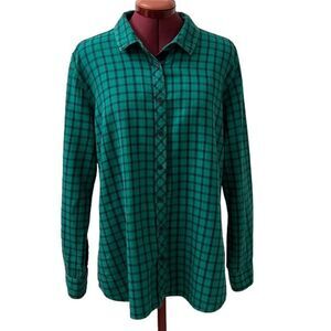 Eddie Bauer Navy & Green Plaid Shirt Long Sleeve Button-Down Size XXL